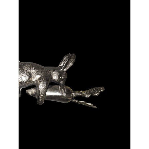 Silver toned Rabbit Hugging Carrot Figurine 6" Easter Bunny - Picture 10 of 13